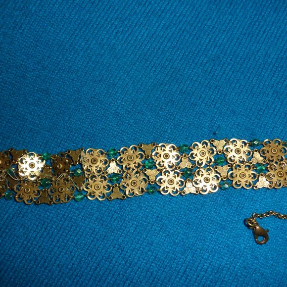 Michal Negrin bracelet- turquoise painted flowers and icy Swarovski crystals - Picture 4 of 8